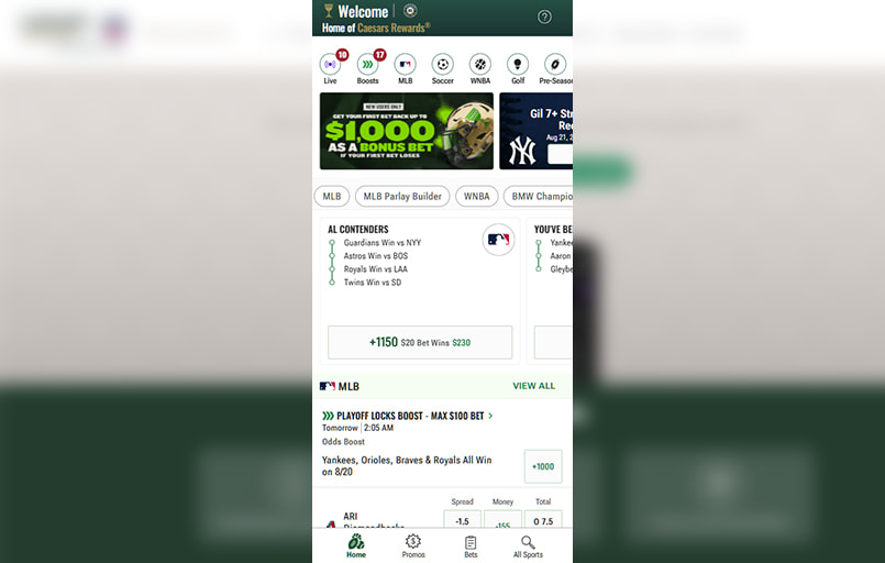 Caesars NY mobile interface